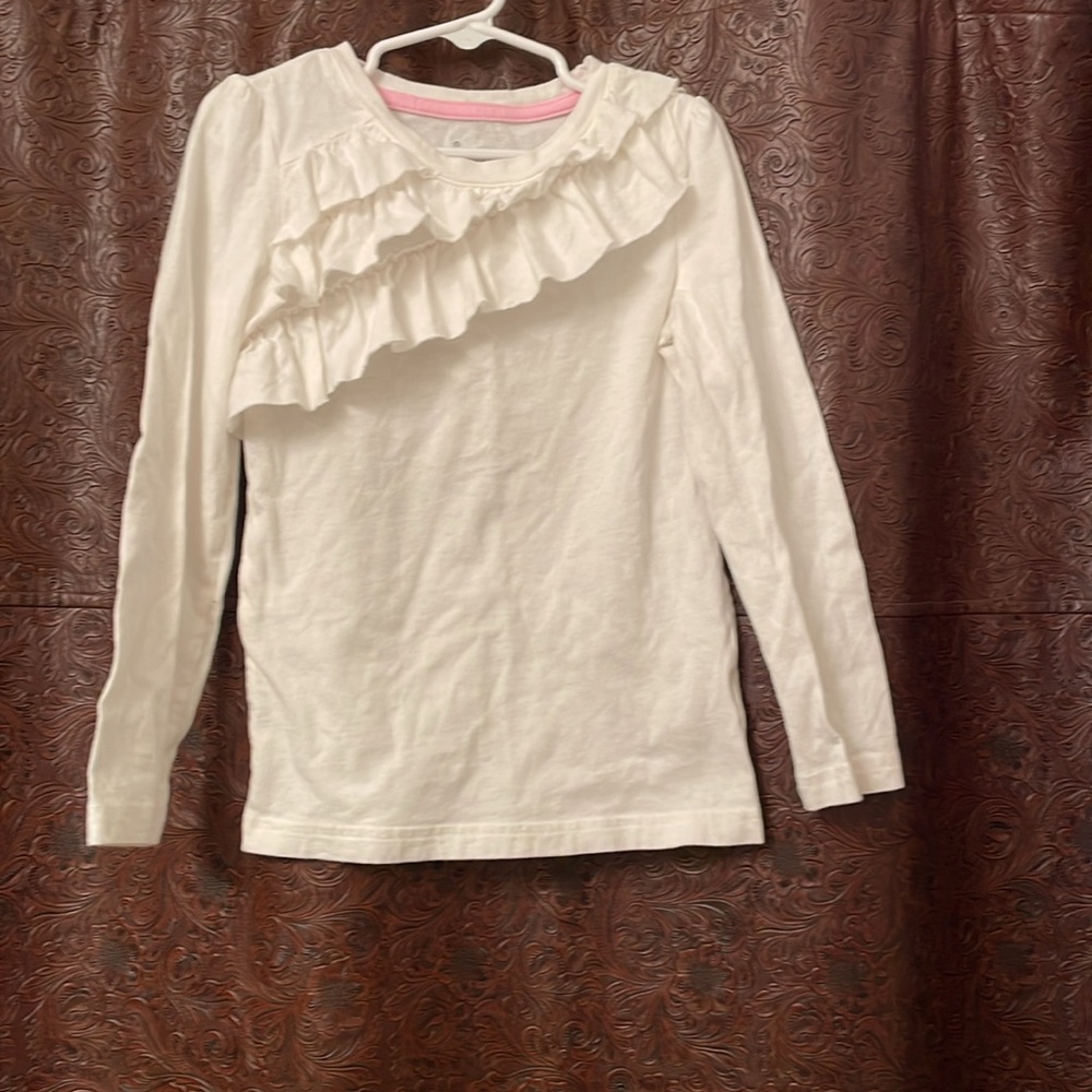 Circo girls cotton white long sleeve shirt w/ruffles on front 6X